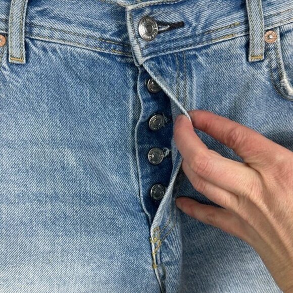 Free People Revolve Maggie Straight Jeans Light Stone Raw Hem Distress Denim 25 - Picture 4 of 15